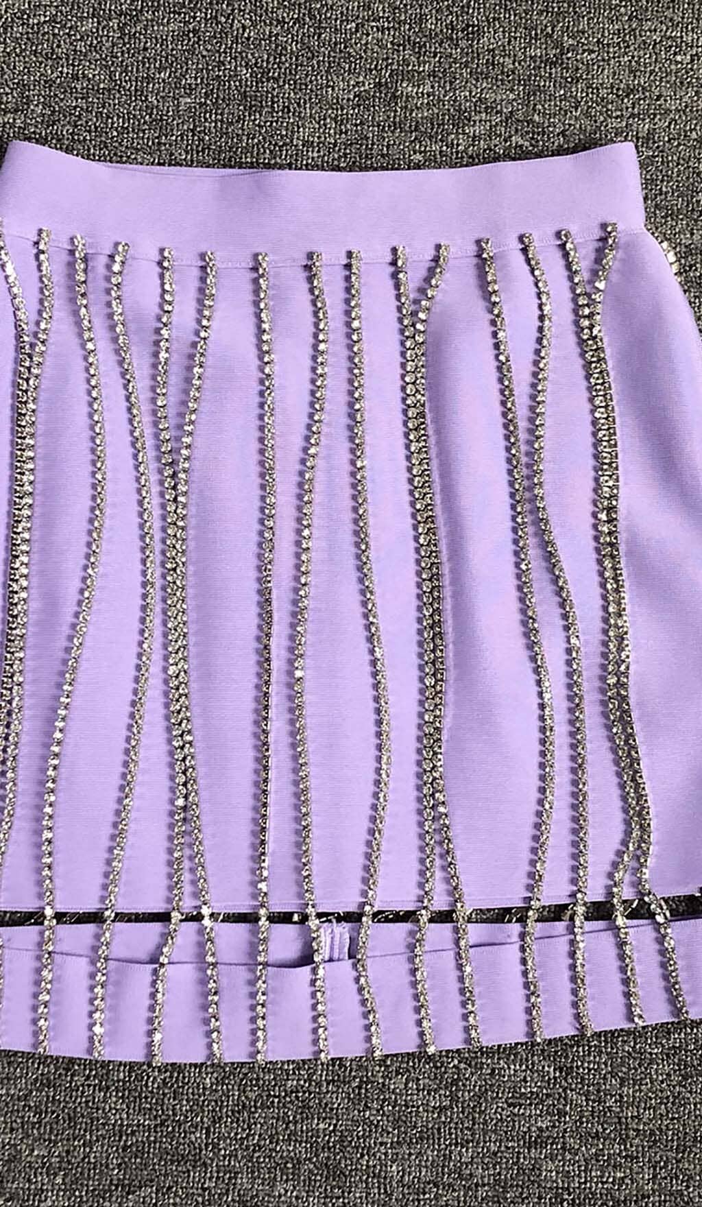 Flowering Girl Women CRYSTAL TASSEL BANDAGE MINI DRESS IN PURPLE