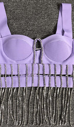 Flowering Girl Women CRYSTAL TASSEL BANDAGE MINI DRESS IN PURPLE