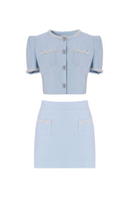 Flowering Girl Women Crystal Trim Two Piece Set In Sky Blue