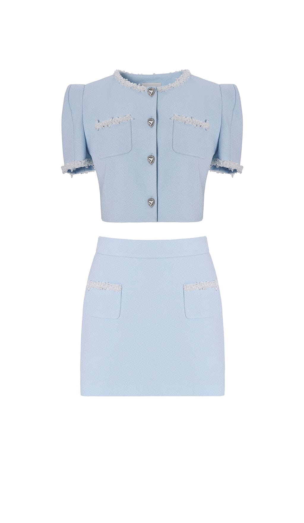 Flowering Girl Women Crystal Trim Two Piece Set In Sky Blue