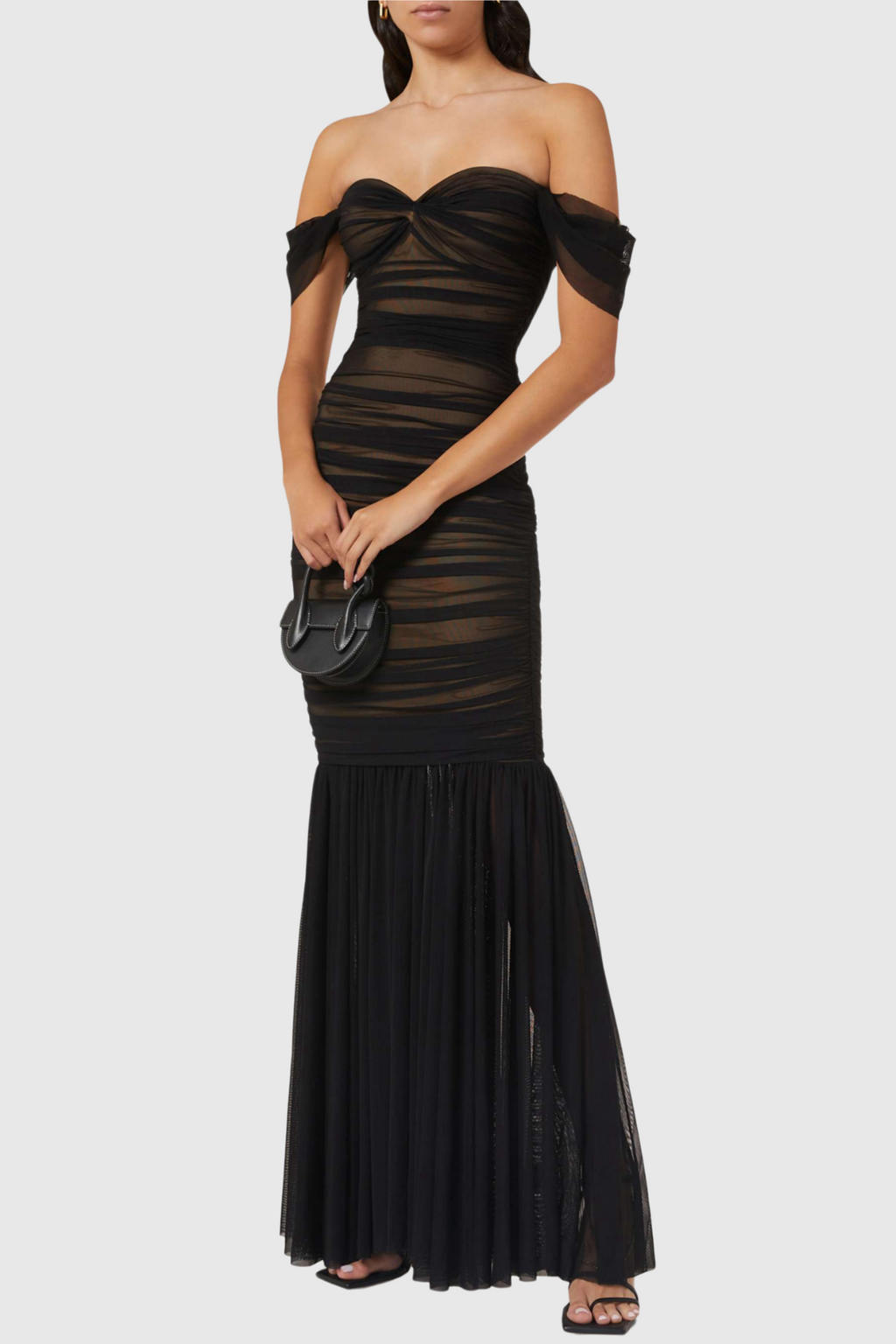 Flowering Girl Women Cadhla Off Shoulder Ruched Mesh Maxi Dress