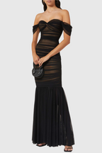Flowering Girl Women Cadhla Off Shoulder Ruched Mesh Maxi Dress