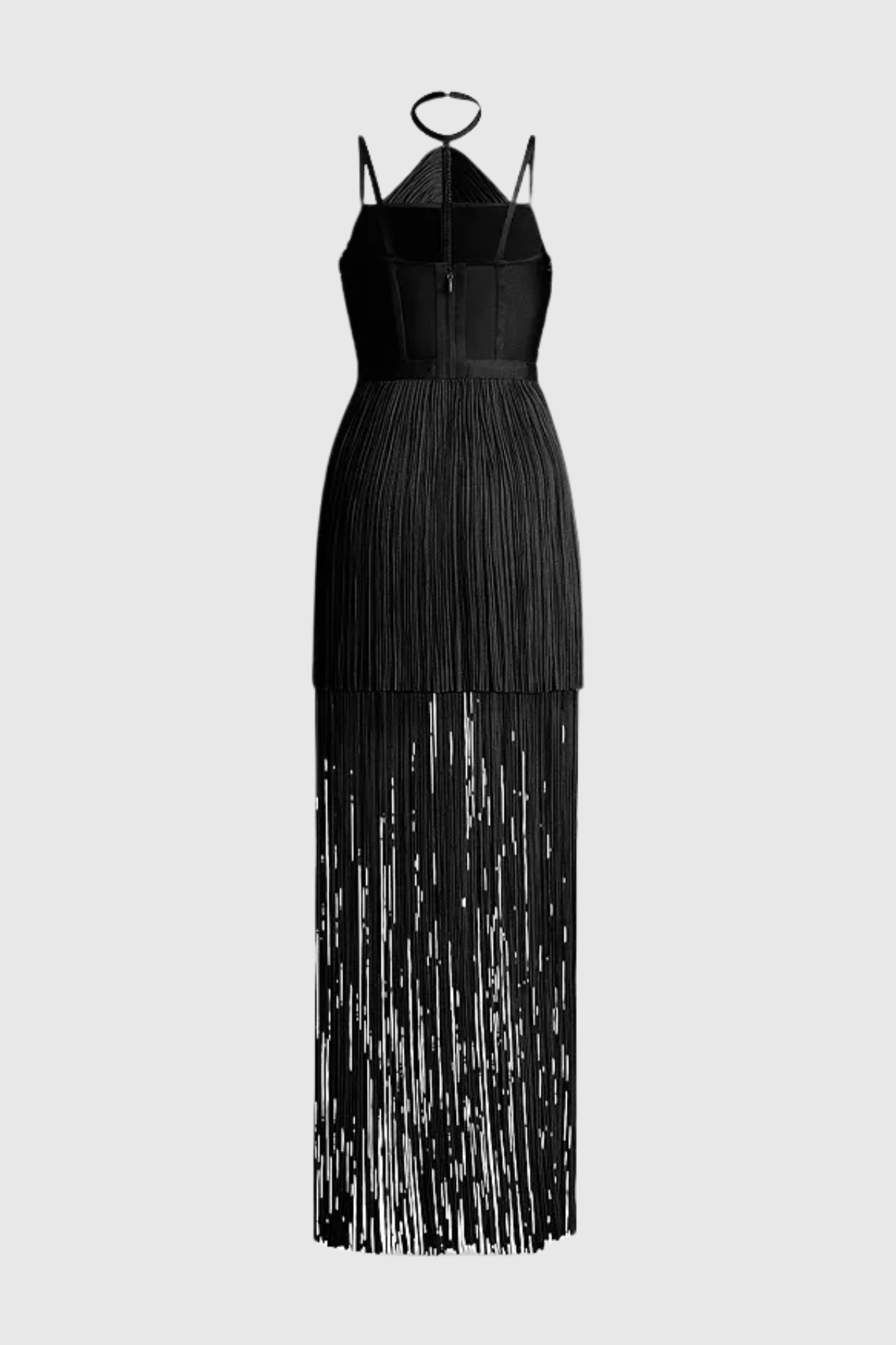 Flowering Girl Women Doly Halter Fringed Maxi Bandage Dress - Black