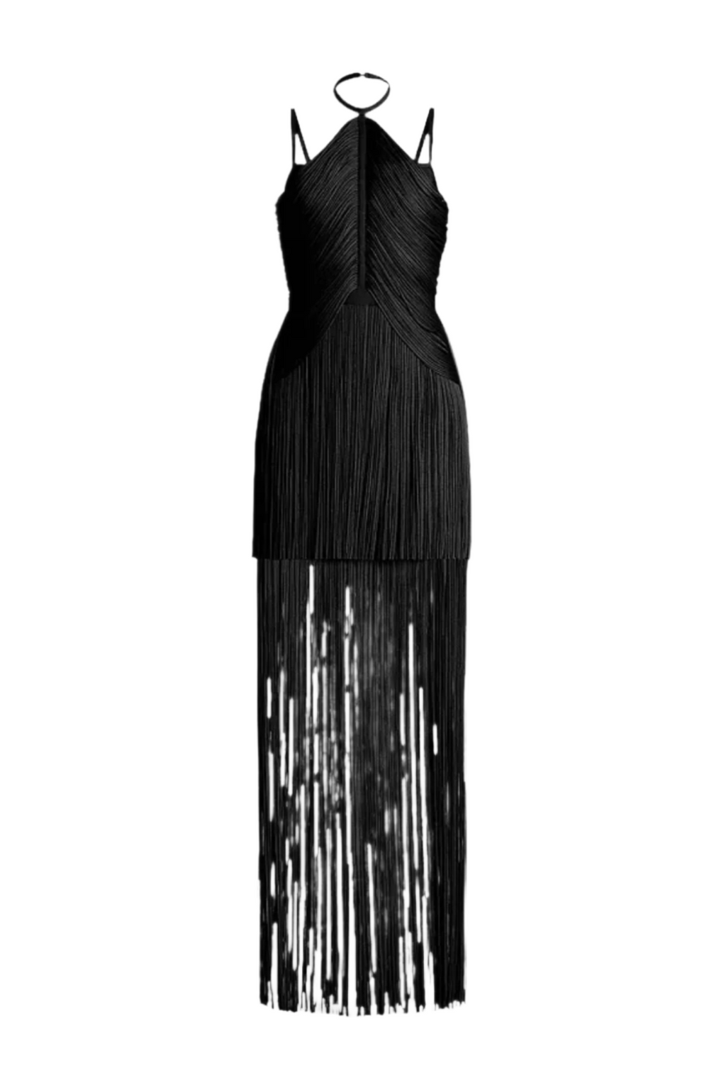 Flowering Girl Women Doly Halter Fringed Maxi Bandage Dress - Black