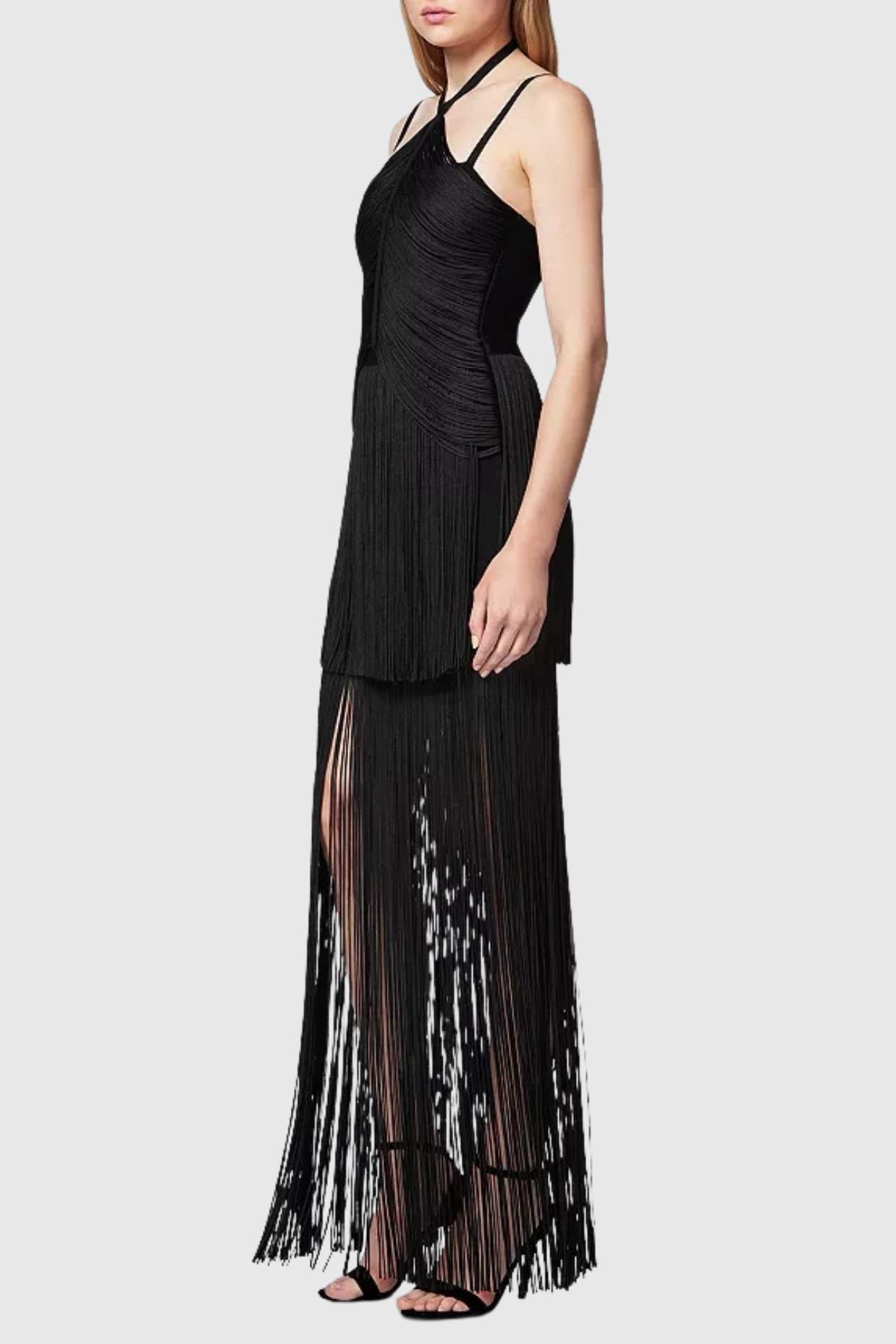 Flowering Girl Women Doly Halter Fringed Maxi Bandage Dress - Black