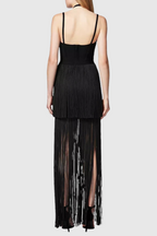 Flowering Girl Women Doly Halter Fringed Maxi Bandage Dress - Black