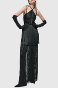 Flowering Girl Women Doly Halter Fringed Maxi Bandage Dress - Black