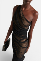 Flowering Girl Women Cadhla One Shoulder Ruched Mesh Maxi Dress