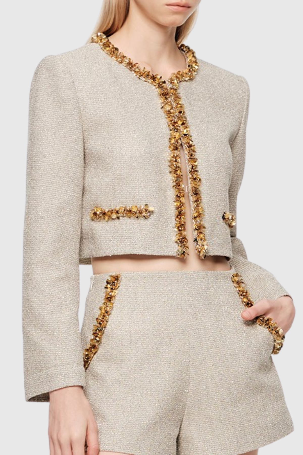 Evangeline Sequin Jacket In Apricot
