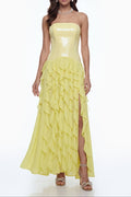 florence Off-Shoulder ruffle Slit Maxi Dress in Yellow