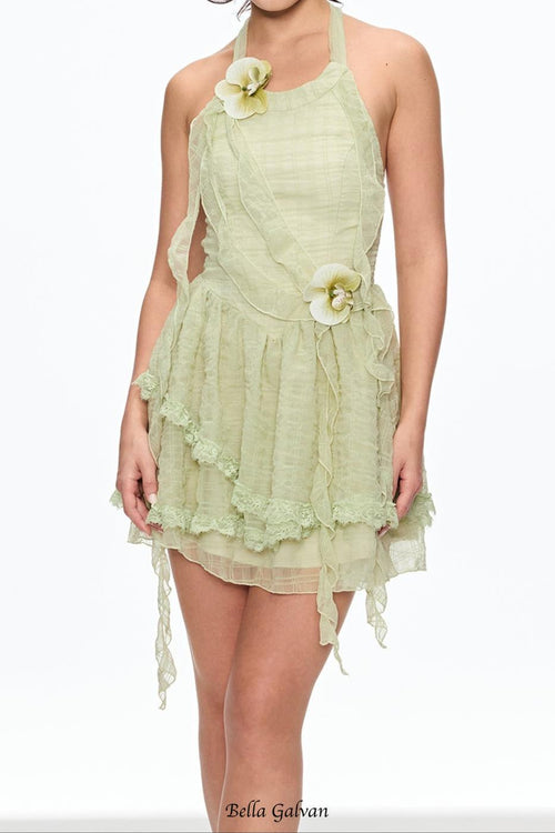 alyssa Flower Fringe Mini Dress in green