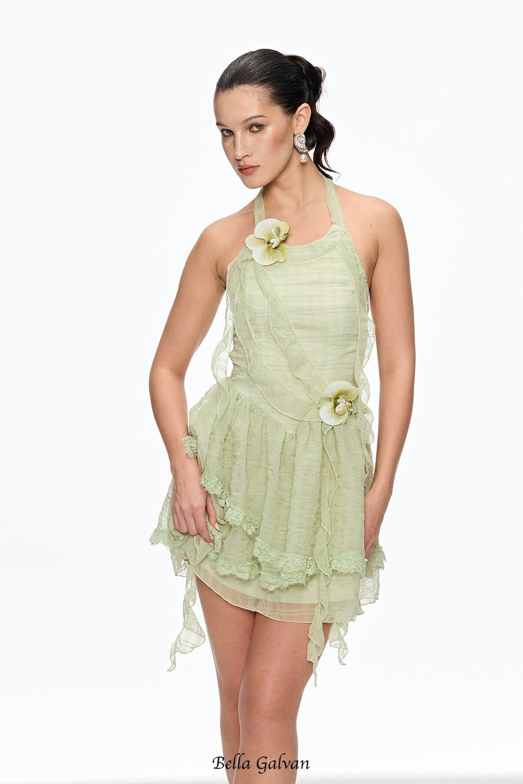 alyssa Flower Fringe Mini Dress in green