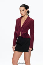 ashley Flower Plunge Blazer in burgundy