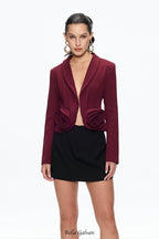 ashley Flower Plunge Blazer in burgundy