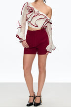 camille Single Shoulder Ruffle Pants Set