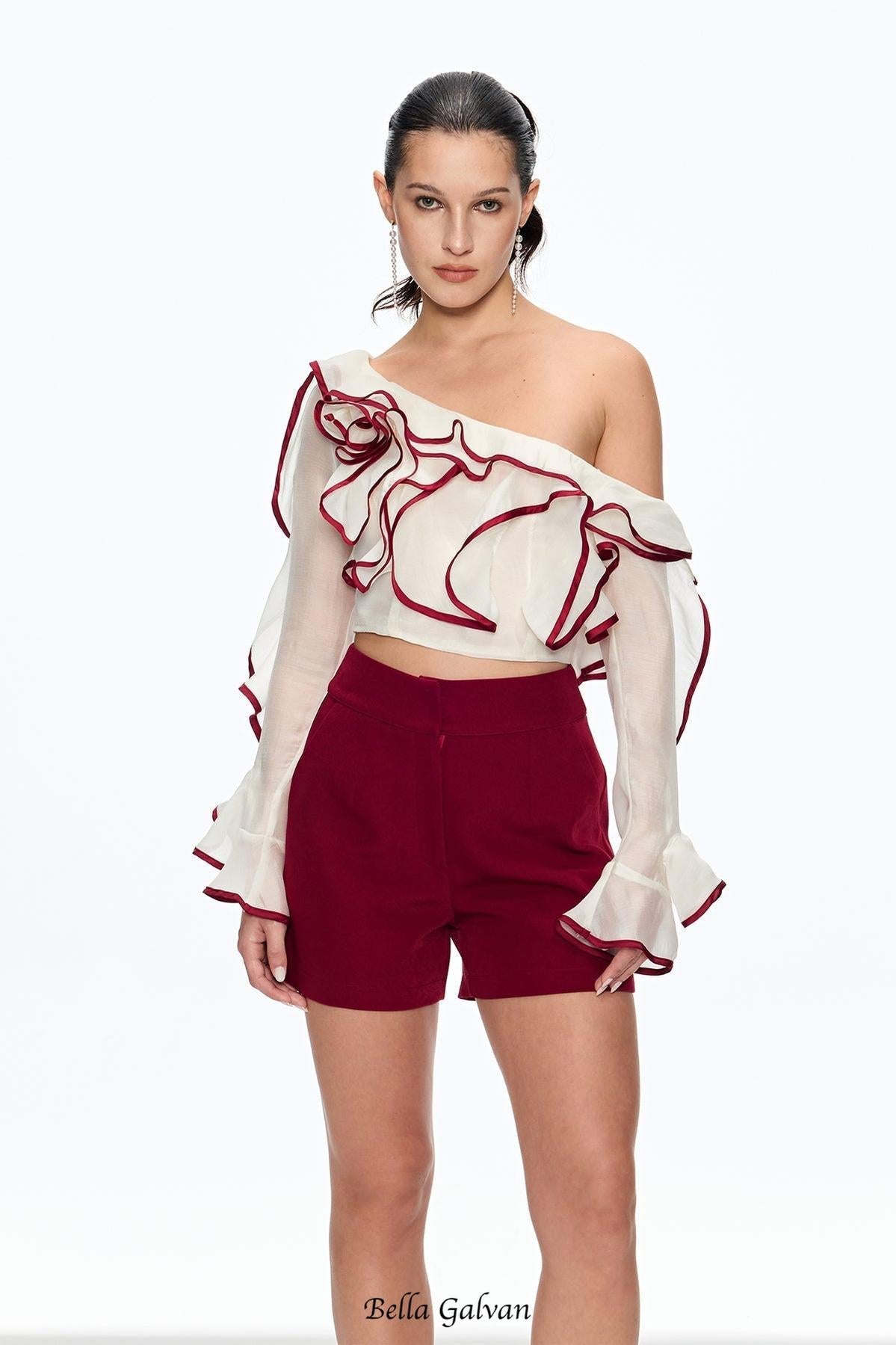 camille Single Shoulder Ruffle Pants Set