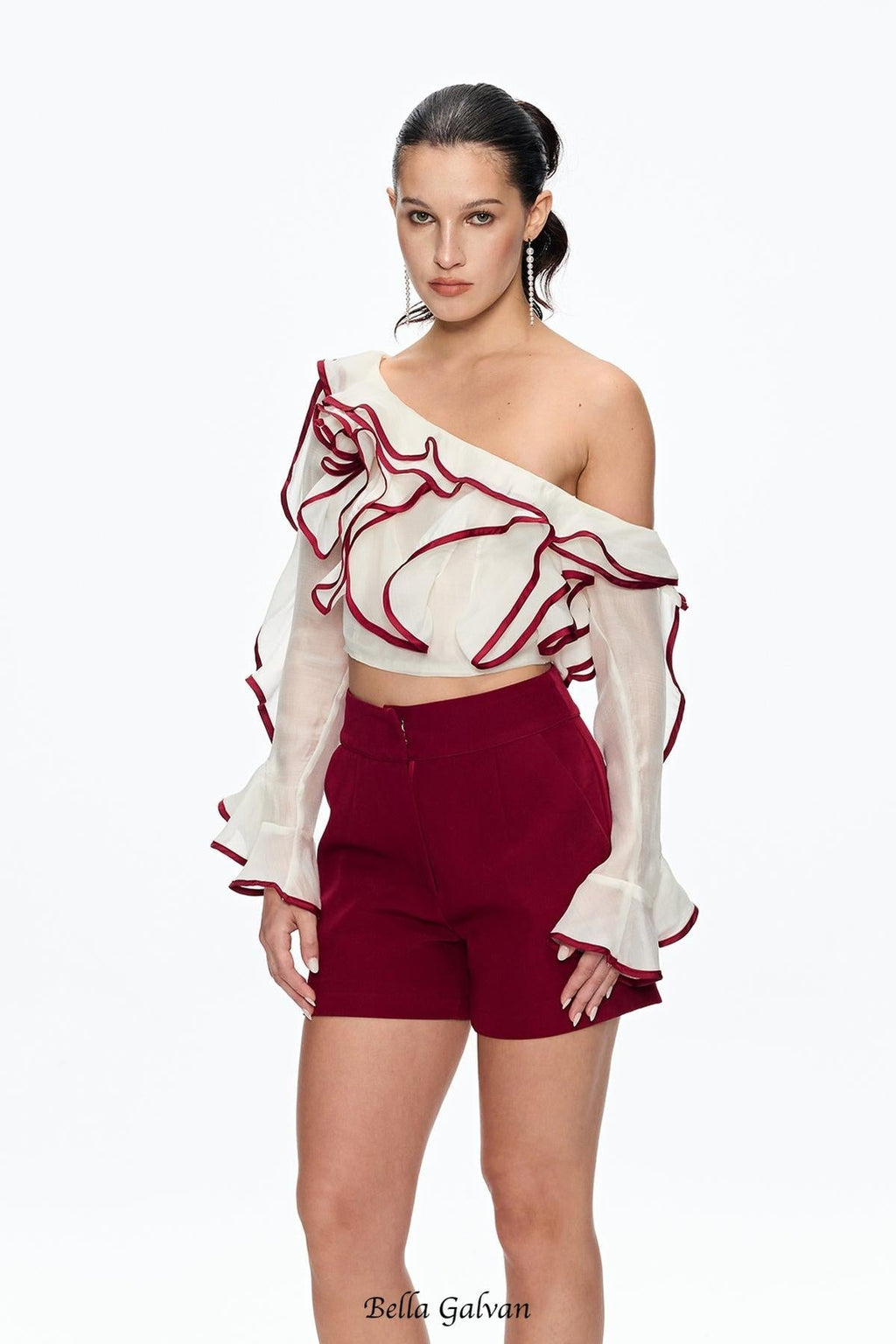 camille Single Shoulder Ruffle Pants Set