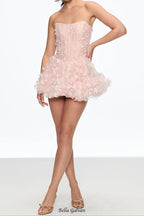 aurora Butterfly Corset Puffy Mini Dress in pink