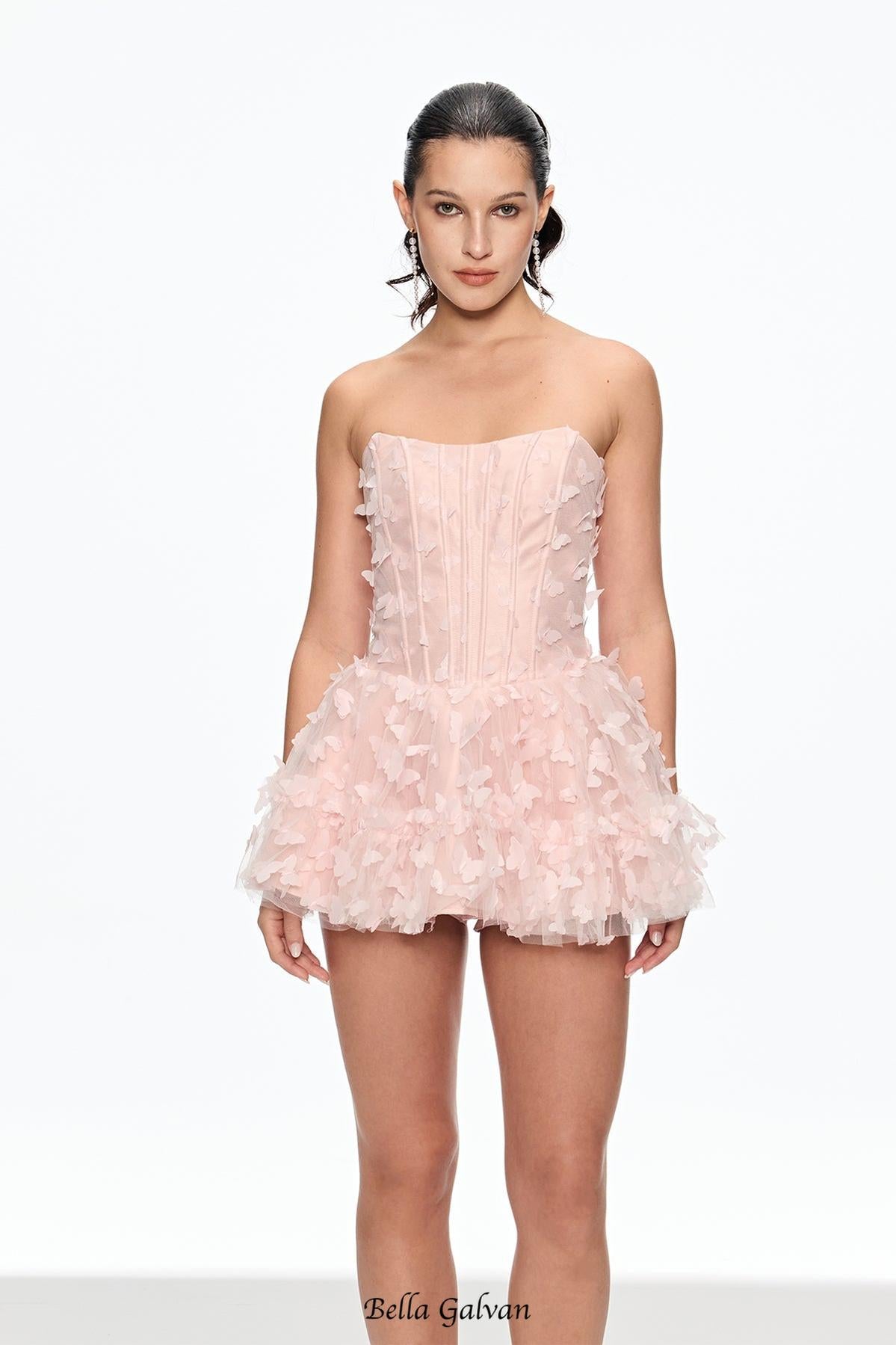 aurora Butterfly Corset Puffy Mini Dress in pink