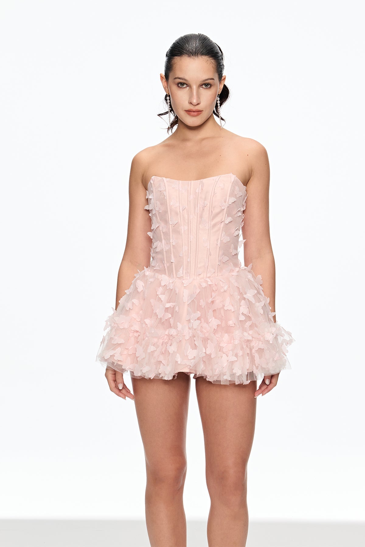 Aurora Butterfly Corset Puffy Mini Dress In Pink