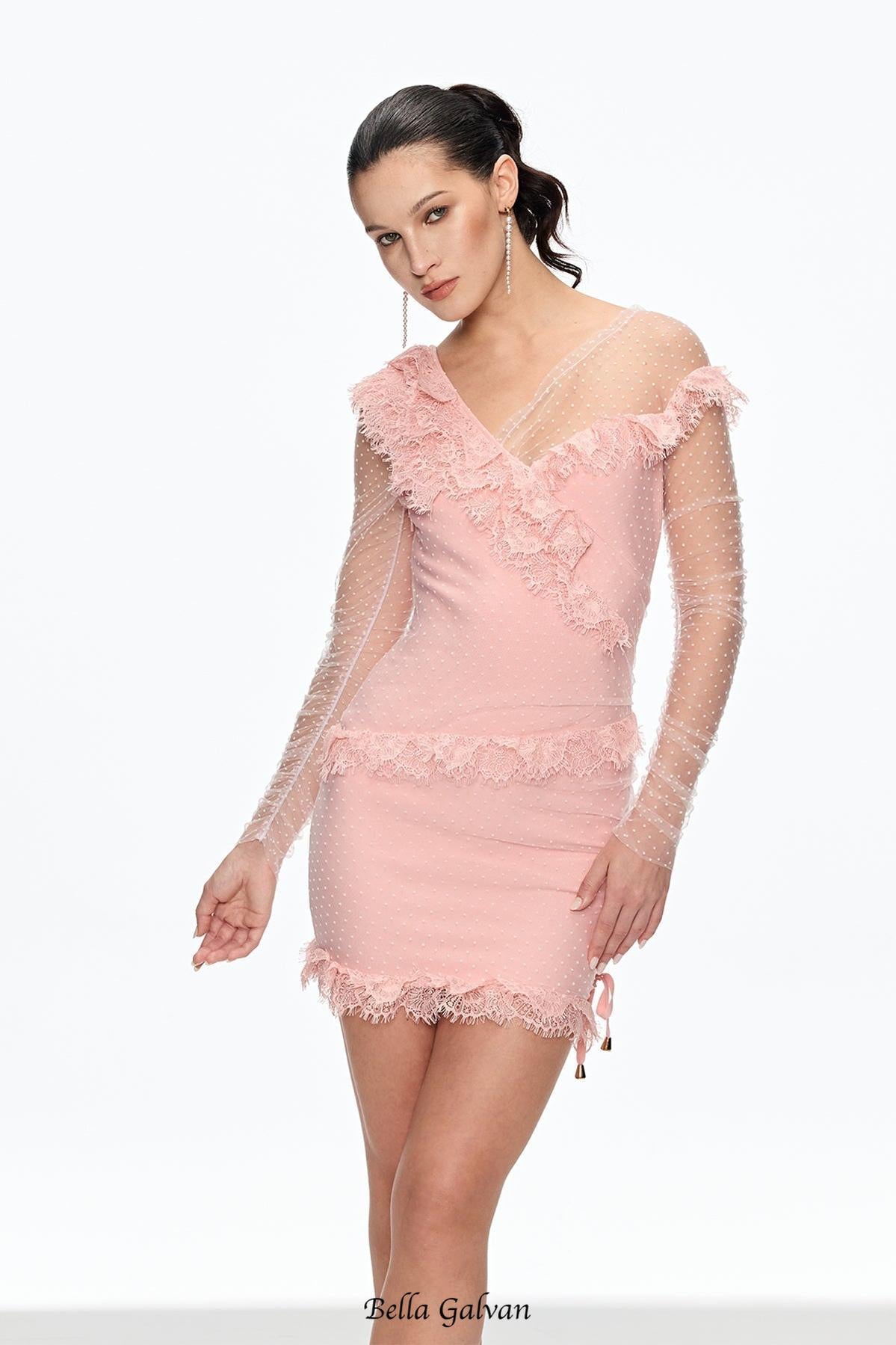 aurora Mesh Dot Ruch Mini Dress