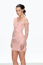 aurora Mesh Dot Ruch Mini Dress