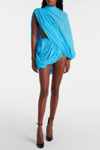Flowering Girl Women Cahya Asymmetric Draped Mesh Mini Dress