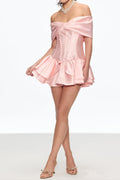 alisa Corset Bow Ruffle Satin Mini Dress