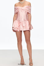 alisa Corset Bow Ruffle Satin Mini Dress