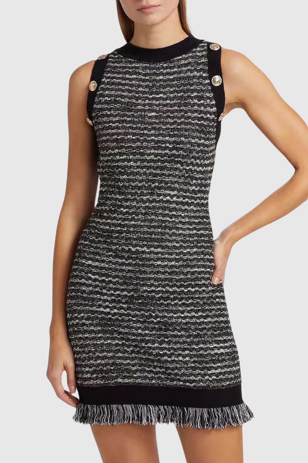 Flowering Girl Women Cailean Fringe Tweed Sleeveless Mini Dress