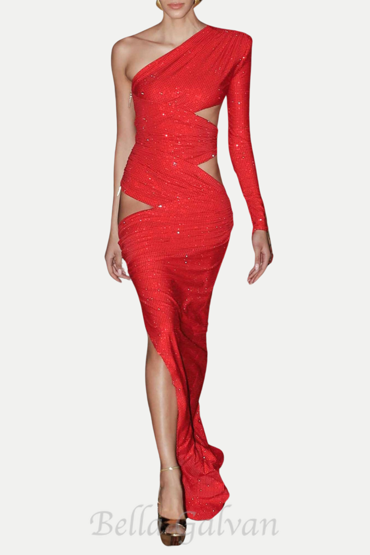 Flowering Girl Women Caits One Shoulder Crystal Cutout Maxi Dress