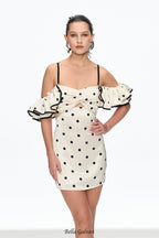 hermosa Dot Off Shoulder Mini Dress In White
