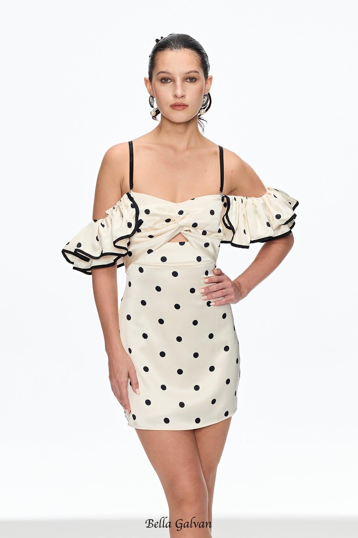hermosa Dot Off Shoulder Mini Dress In White