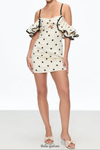 hermosa Dot Off Shoulder Mini Dress In White