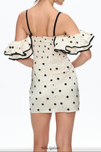 hermosa Dot Off Shoulder Mini Dress In White