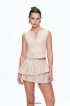 elvira Sleeveless Ruffle Skirt Set in beige