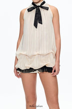eudora Sleeveless Bow Top in beige