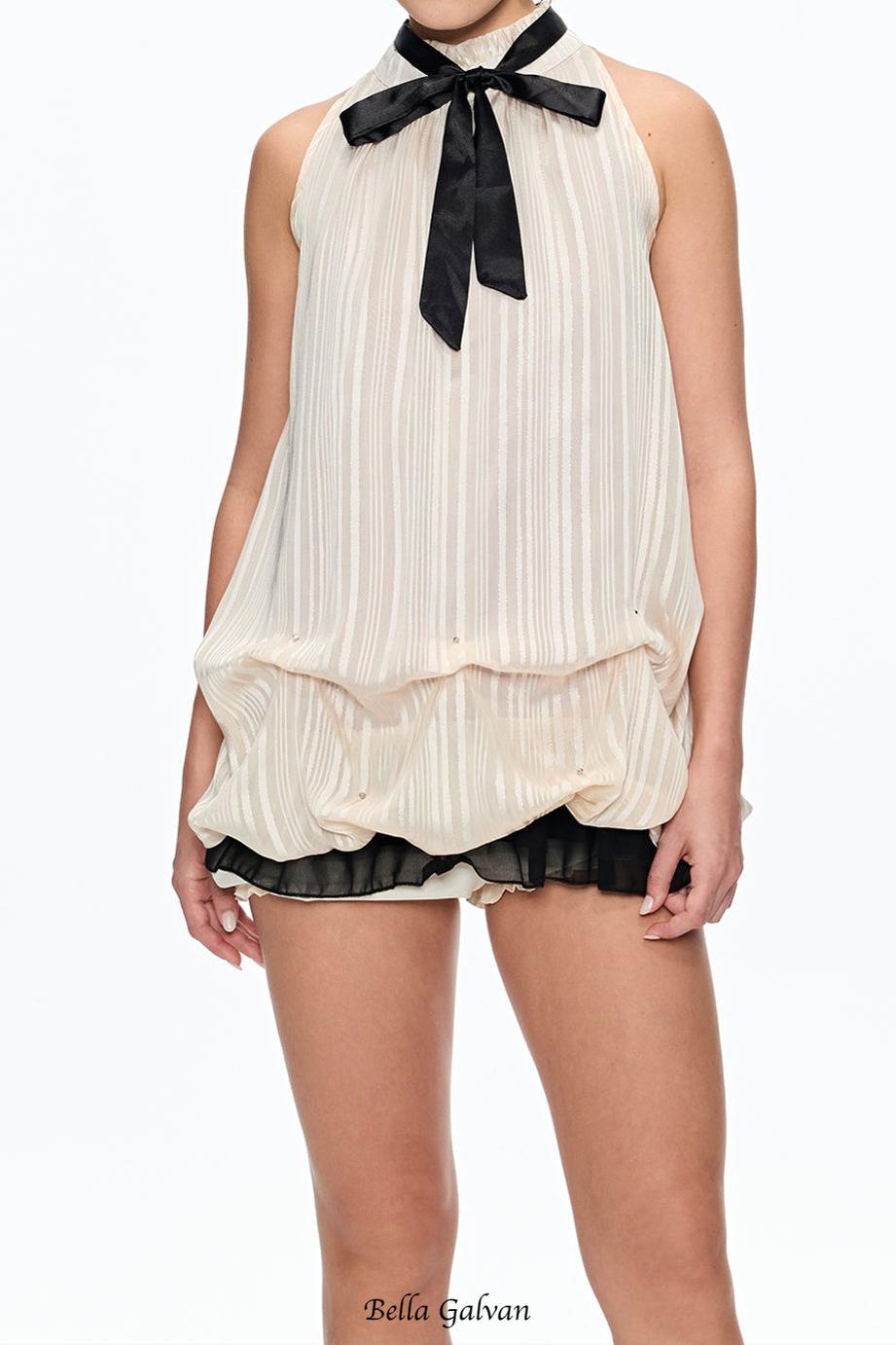 eudora Sleeveless Bow Top in beige