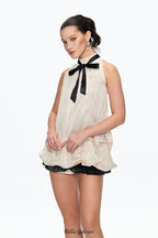 eudora Sleeveless Bow Top in beige