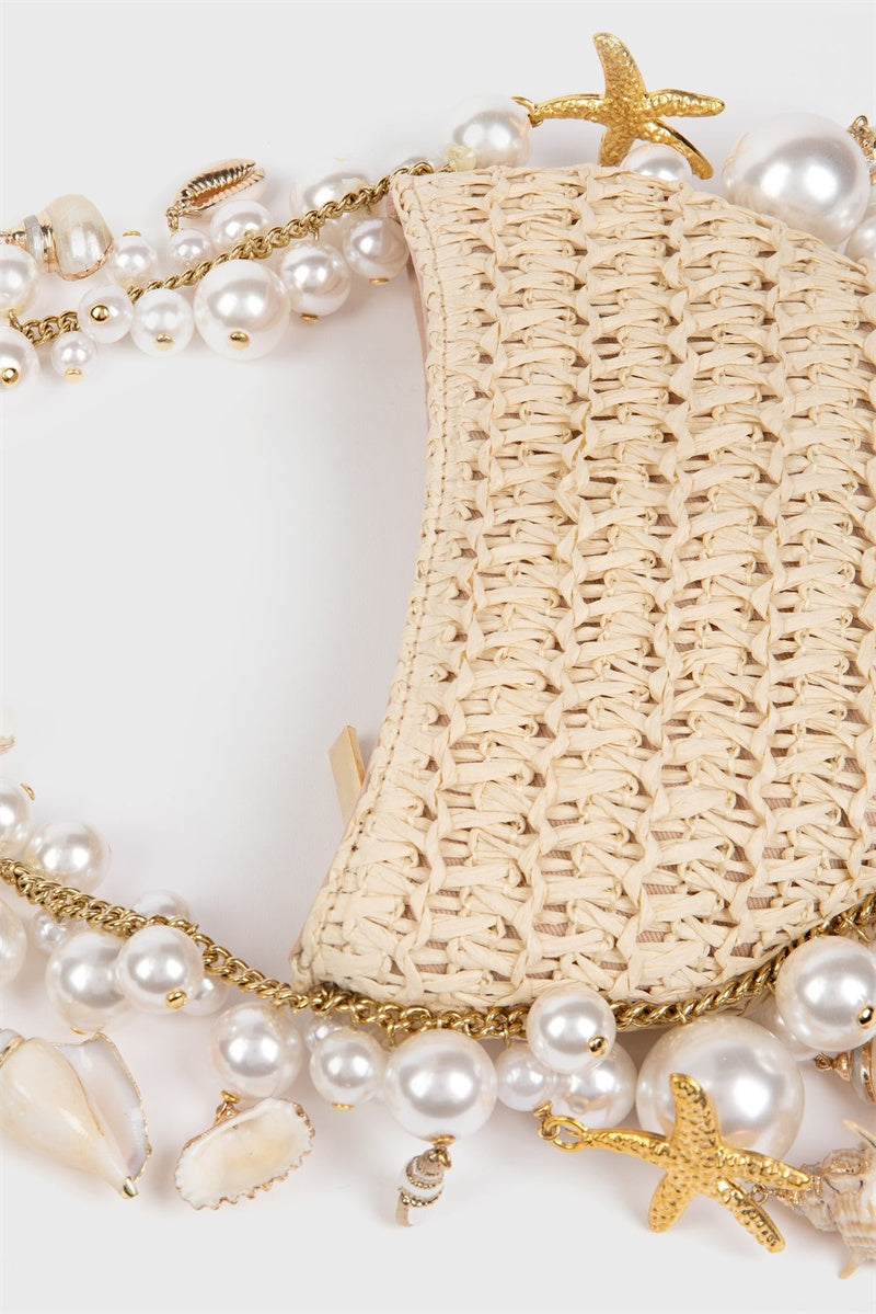 Flowering Girl Women Camilla Shell Pearl Raffia Bag
