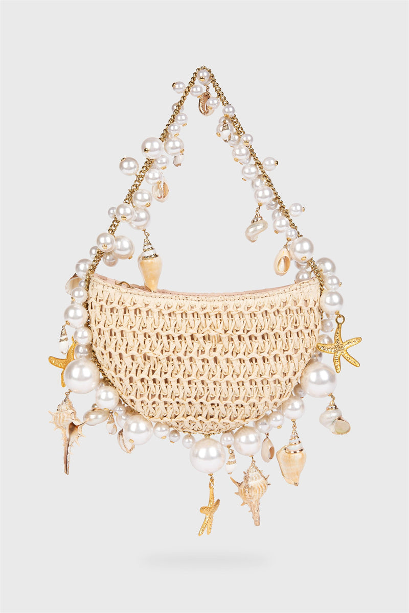 Flowering Girl Women Camilla Shell Pearl Raffia Bag