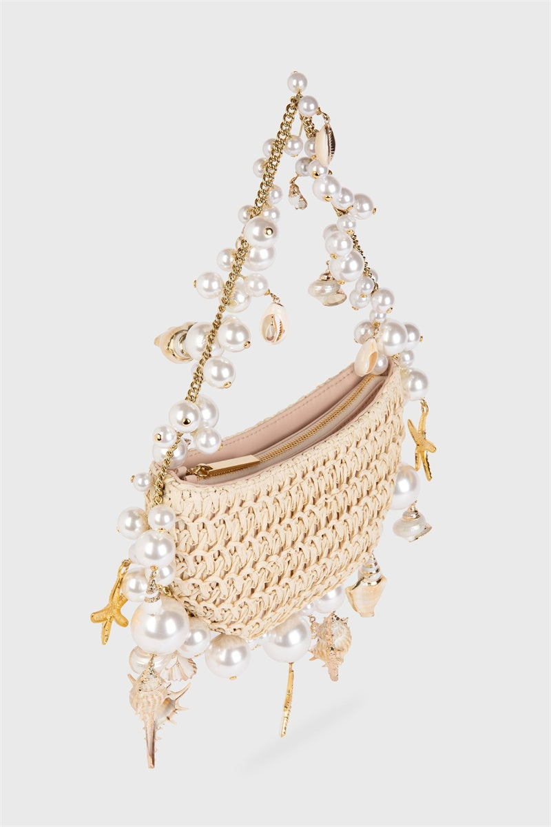 Flowering Girl Women Camilla Shell Pearl Raffia Bag