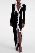 Flowering Girl Women Cannia Lace-Trimmed Velvet Maxi Dress