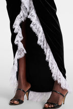 Flowering Girl Women Cannia Lace-trimmed Velvet Maxi Dress in black
