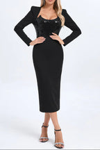 Flowering Girl Women Melissa Long Sleeve Patchwork Sequin Midi Dress In Black