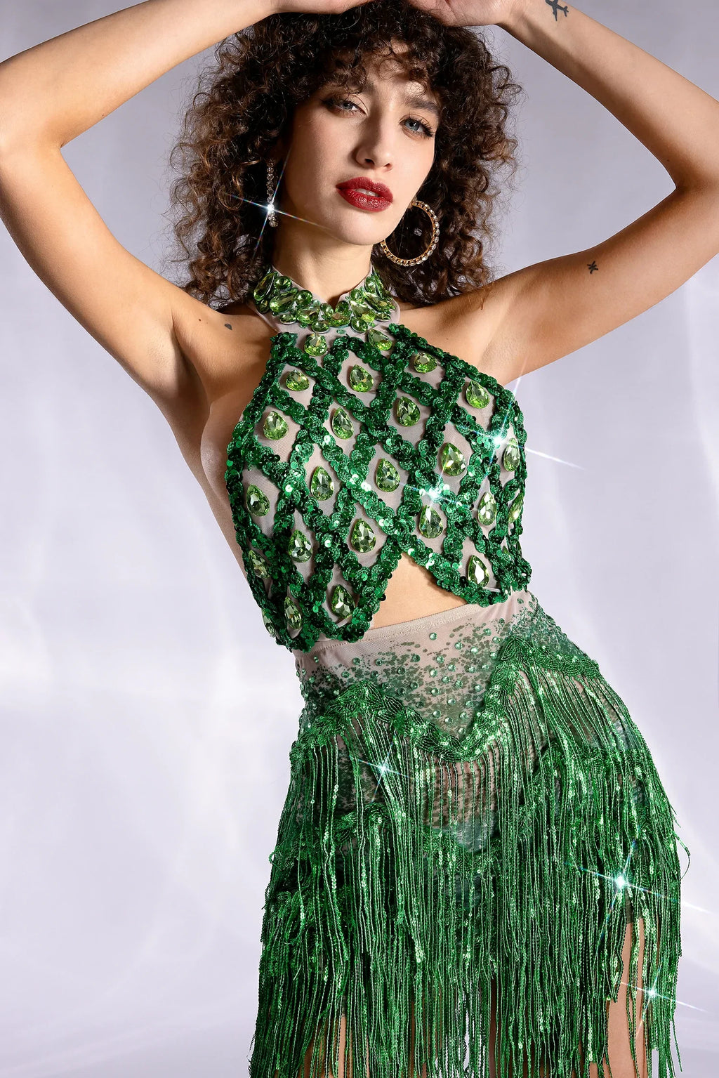 Flowering Girl Women Pre-Sale Athina Diamond Cutout Fringe Mesh Dress