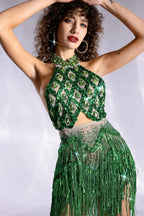 Flowering Girl Women Pre-Sale Athina Diamond Cutout Fringe Mesh Dress