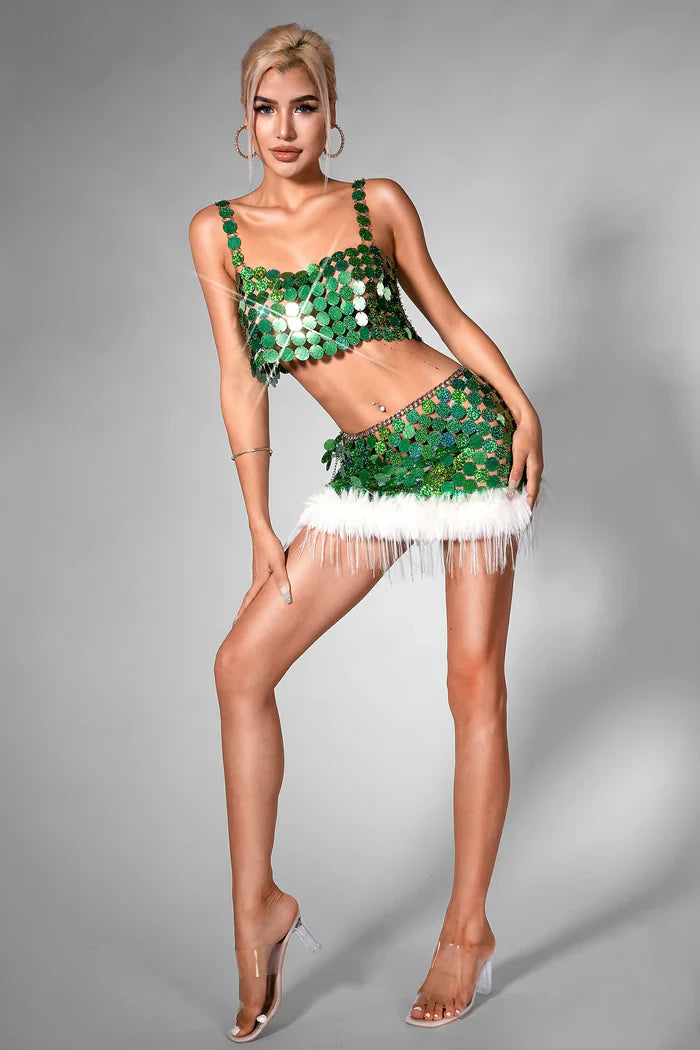 Flowering Girl Women Brihana Christmas Sequin Body Chain Suit