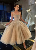 A-Line Glitter Sleeveless Light Champagne Wedding Dresses
