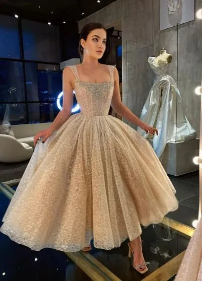 Flowering Girl Women A-Line Glitter Sleeveless Light Champagne Wedding Dresses